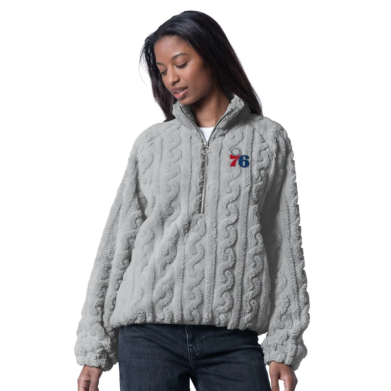Women's G-III 4Her by Carl Banks Gray Philadelphia 76ers Champ Half-Zip Pullover