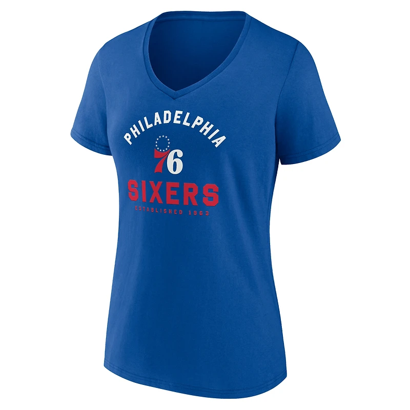 T-shirt col V Athletic Royal pour femme, modèle Unrivaled des Philadelphia 76ers