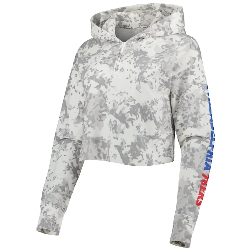 Women's Lusso Gray/White Philadelphia 76ers Maia Tri-Blend Cropped Quarter-Zip Top
