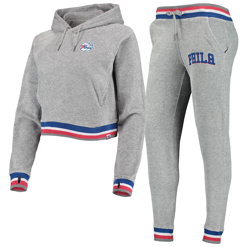 Ensemble pour femme Lusso Grey Philadelphia 76ers Maisie-Maggie Velour Raglan Sweat à capuche et pantalon de jogging
