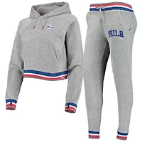 Ensemble pour femme Lusso Grey Philadelphia 76ers Maisie-Maggie Velour Raglan Sweat à capuche et pantalon de jogging