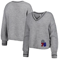 Chandail à encolure en V tri-mélange manches lanterne des Philadelphia 76ers Scarletts gris Lusso pour femme