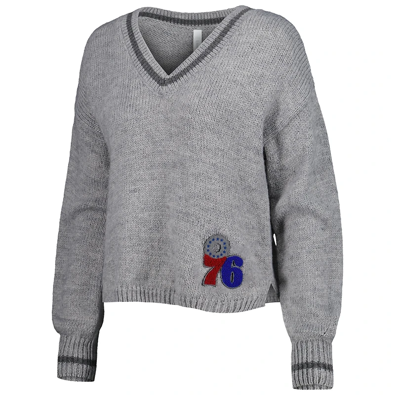 Chandail à encolure en V tri-mélange manches lanterne des Philadelphia 76ers Scarletts gris Lusso pour femme