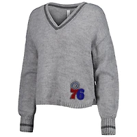 Chandail à encolure en V tri-mélange manches lanterne des Philadelphia 76ers Scarletts gris Lusso pour femme