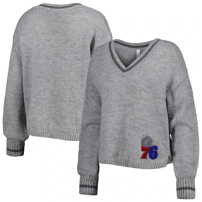 Chandail à encolure en V tri-mélange manches lanterne des Philadelphia 76ers Scarletts gris Lusso pour femme