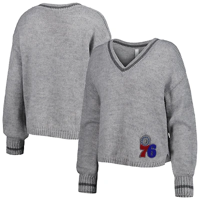 Chandail à encolure en V tri-mélange manches lanterne des Philadelphia 76ers Scarletts gris Lusso pour femme