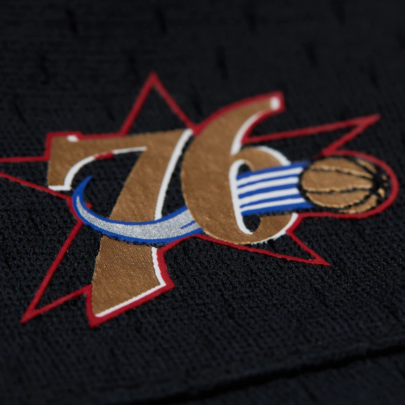 Maillot de mode Mitchell & Ness noir Philadelphia 76ers pour femme, court, en maille et col V