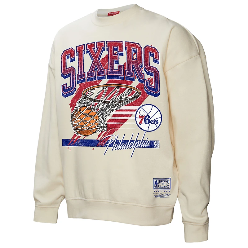 Sweat-shirt à capuche pour femme Mitchell & Ness Cream Philadelphia 76ers Brush Bucket