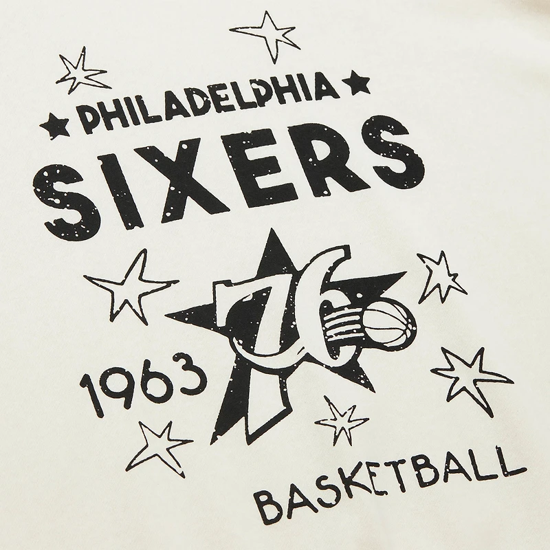 Sweat-shirt à capuche Hardwood Classics pour femme, couleur crème, des Philadelphia 76ers, Mitchell & Ness