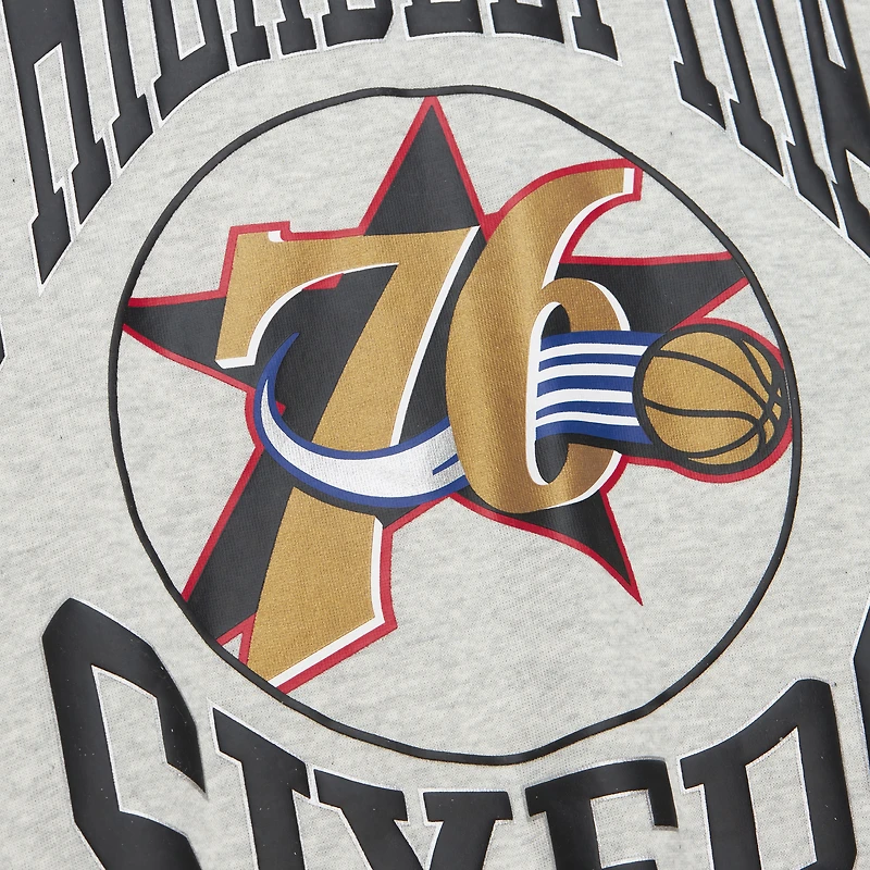 Women's Mitchell & Ness Heather Gray Philadelphia 76ers 3.0 Logo Lightweight Sweatshirt