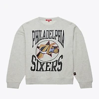 Women's Mitchell & Ness Heather Gray Philadelphia 76ers 3.0 Logo Lightweight Sweatshirt