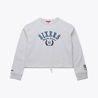 Pull-over court en polaire Mitchell & Ness pour femme, gris chiné, Philadelphia 76ers