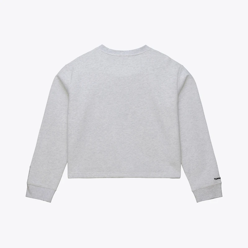 Women's Mitchell & Ness Heather Gray Philadelphia 76ers Crop Fleece Toggle Crewneck