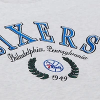 Women's Mitchell & Ness  Heather Gray Philadelphia 76ers Crop Fleece Toggle Crewneck