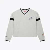 Women's Mitchell & Ness  Heather Gray Philadelphia 76ers Cropped V-Neck Sweatshirt
