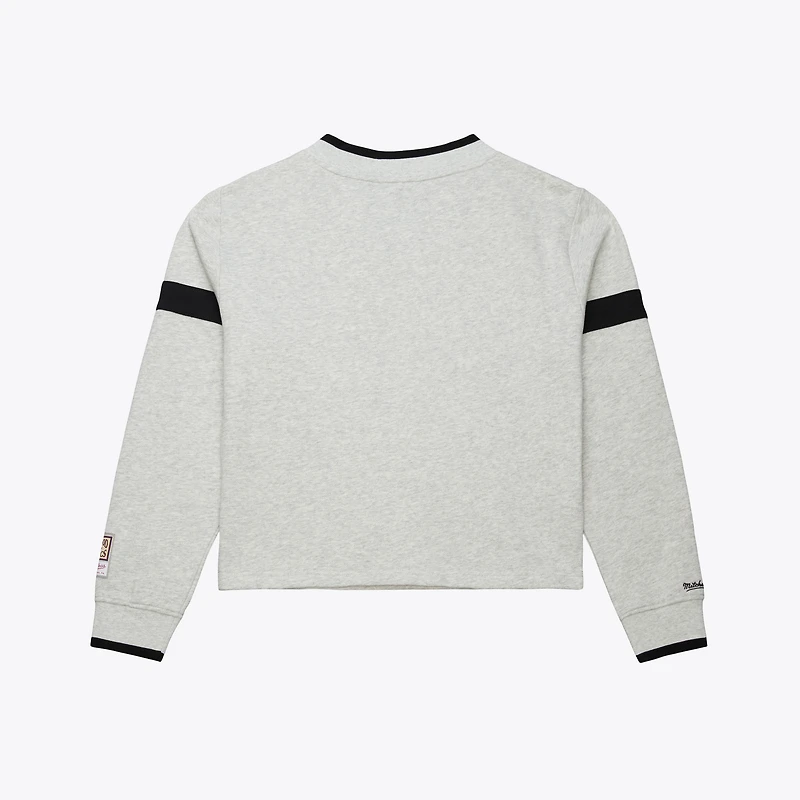 Women's Mitchell & Ness  Heather Gray Philadelphia 76ers Cropped V-Neck Sweatshirt