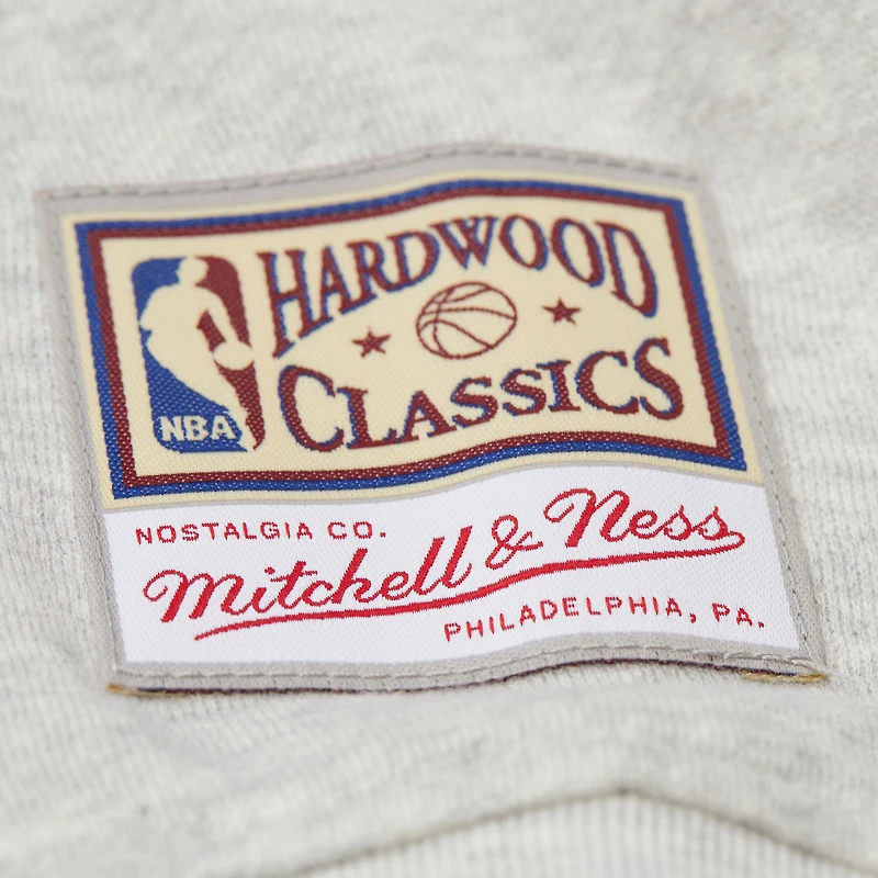 Sweat-shirt court à col en V gris chiné Mitchell & Ness pour femme, Philadelphia 76ers