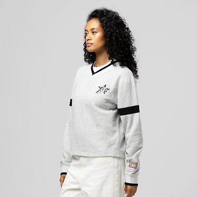 Women's Mitchell & Ness  Heather Gray Philadelphia 76ers Cropped V-Neck Sweatshirt