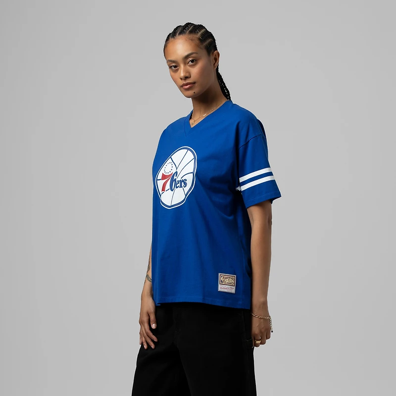 Women's Mitchell & Ness Royal Philadelphia 76ers Hardwood Classics Boyfriend V-Neck T-Shirt