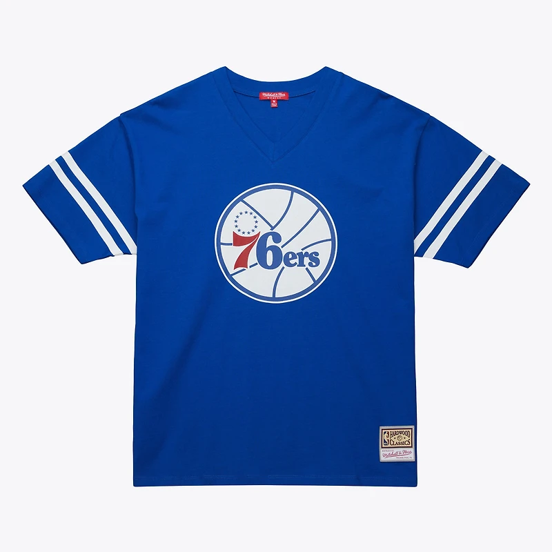 Women's Mitchell & Ness Royal Philadelphia 76ers Hardwood Classics Boyfriend V-Neck T-Shirt
