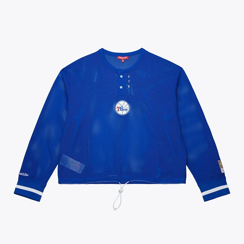 Haut court à manches longues en maille Mitchell & Ness Royal Philadelphia 76ers Hardwood Classics pour femme