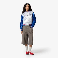 Women's Mitchell & Ness  White Philadelphia 76ers Cropped Satin Full-Snap Jacket