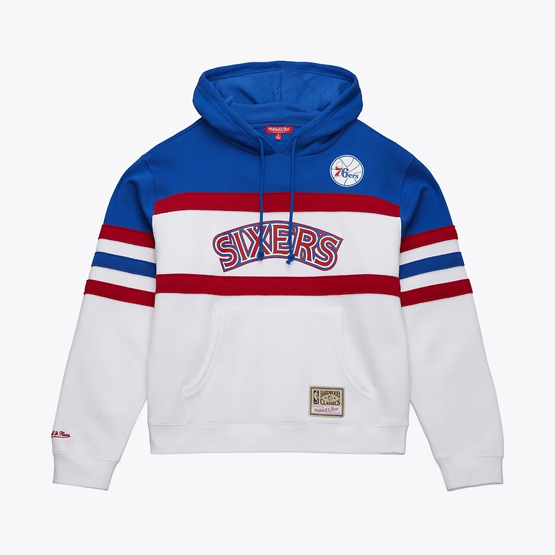 Sweat à capuche Mitchell & Ness blanc pour femme, modèle entraîneur-chef des Philadelphia 76ers