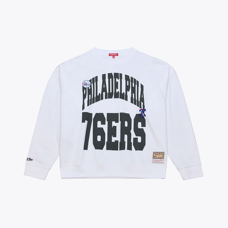 Women's Mitchell & Ness White Philadelphia 76ers Lightweight Crewneck Sweatshirt