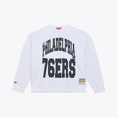 Women's Mitchell & Ness White Philadelphia 76ers Lightweight Crewneck Sweatshirt