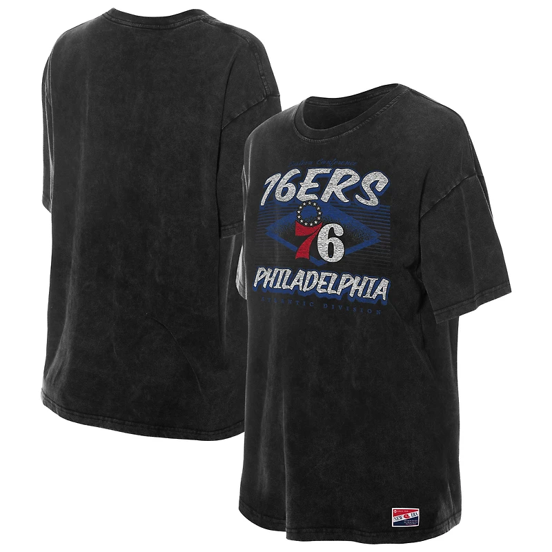 T-shirt oversize noir Philadelphia 76ers Throwback Mineral Wash pour femme de New Era