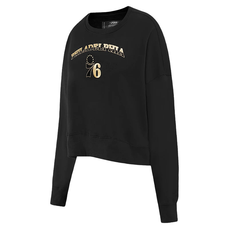Women's Pro Standard  Black Philadelphia 76ers Glam Cropped Pullover Sweatshirt