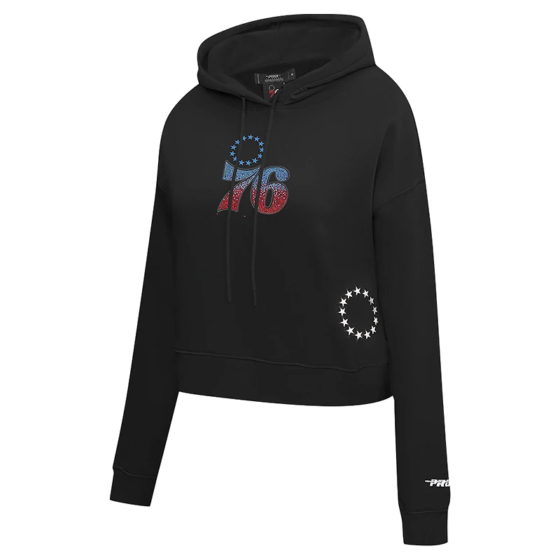 Women's Pro Standard Black Philadelphia 76ers Jewels Cropped Pullover Hoodie