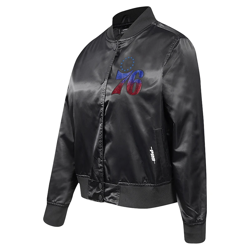 Veste Pro Standard noire à boutons-pression en satin strass des Philadelphia 76ers pour femme