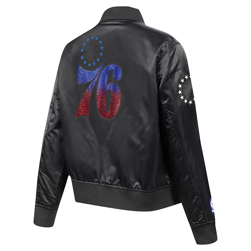 Veste Pro Standard noire à boutons-pression en satin strass des Philadelphia 76ers pour femme