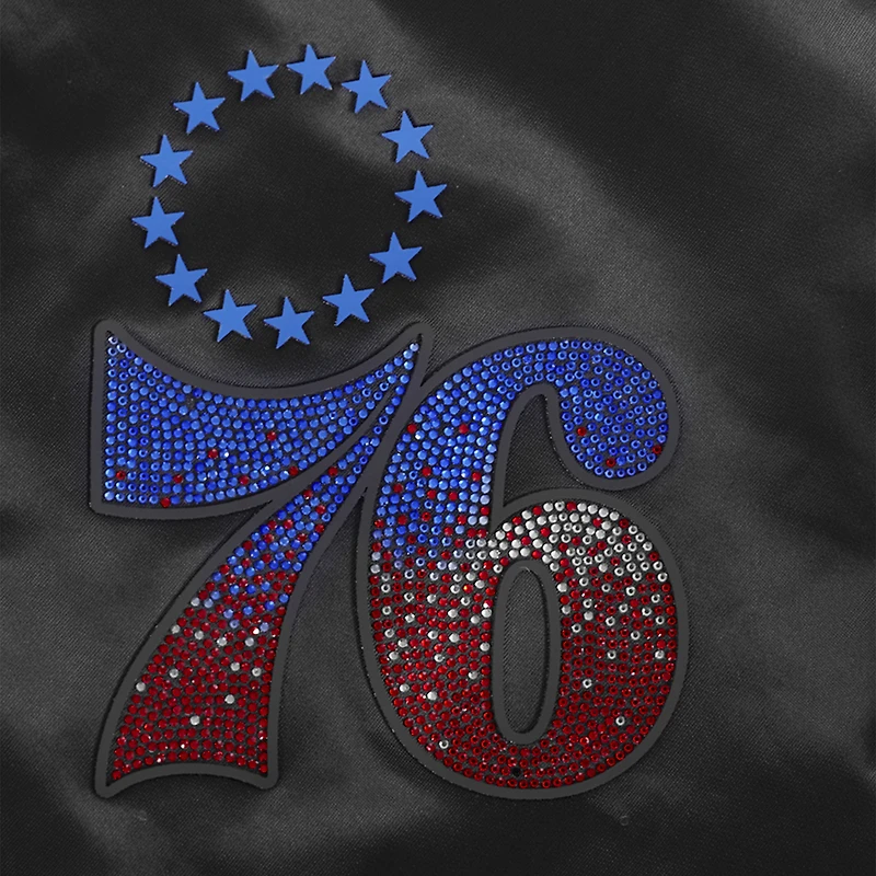 Veste Pro Standard noire à boutons-pression en satin strass des Philadelphia 76ers pour femme