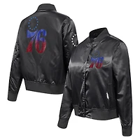Veste Pro Standard noire à boutons-pression en satin strass des Philadelphia 76ers pour femme