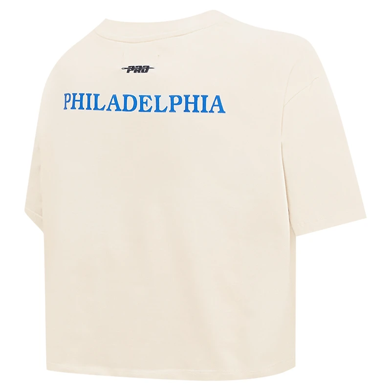 T-shirt court carré Pro Standard Cream Philadelphia 76ers Retro Striper SJ pour femmes
