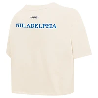 T-shirt court carré Pro Standard Cream Philadelphia 76ers Retro Striper SJ pour femmes