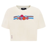 Women's Pro Standard Cream Philadelphia 76ers Retro Striper SJ Cropped Boxy T-Shirt