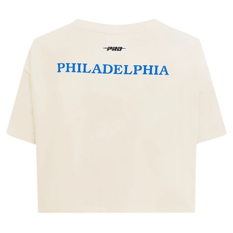 Women's Pro Standard Cream Philadelphia 76ers Retro Striper SJ Cropped Boxy T-Shirt