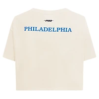 Women's Pro Standard Cream Philadelphia 76ers Retro Striper SJ Cropped Boxy T-Shirt