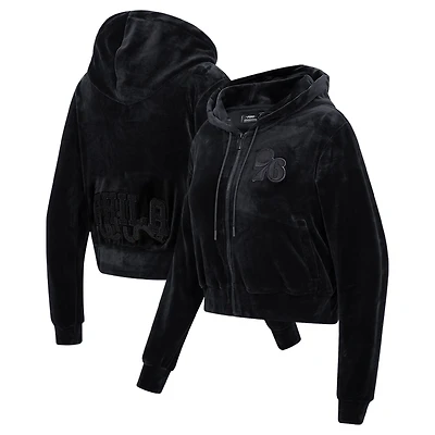 Sweat à capuche entièrement zippé en velours noir triple Pro Standard Philadelphia 76ers pour femmes