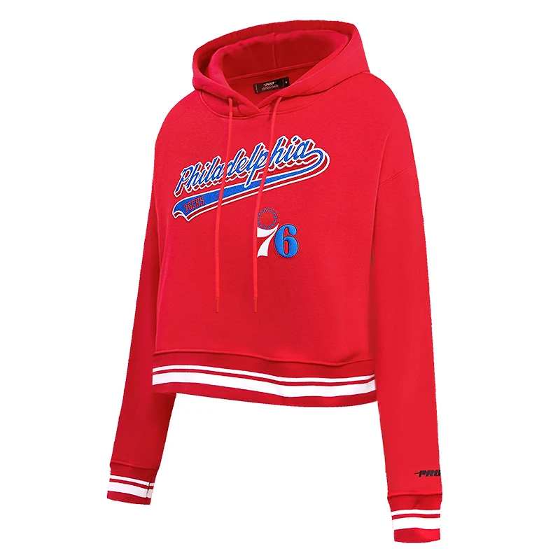 Women's Pro Standard Red Philadelphia 76ers Script Tail Cropped Pullover Hoodie