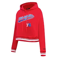 Women's Pro Standard Red Philadelphia 76ers Script Tail Cropped Pullover Hoodie