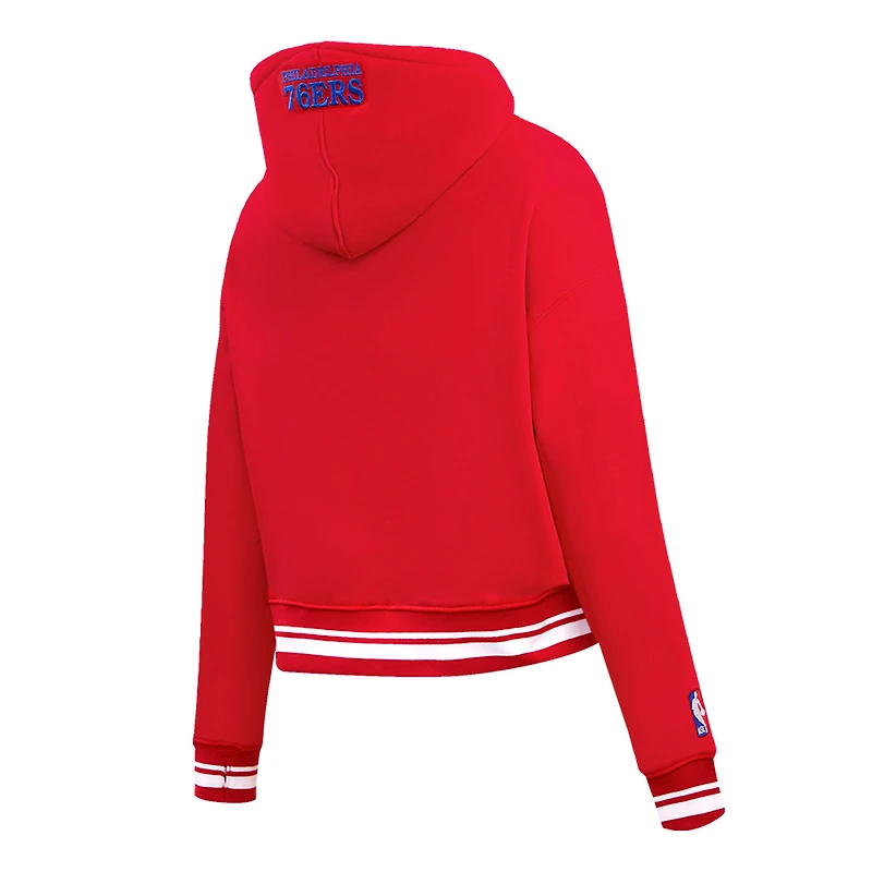 Women's Pro Standard Red Philadelphia 76ers Script Tail Cropped Pullover Hoodie