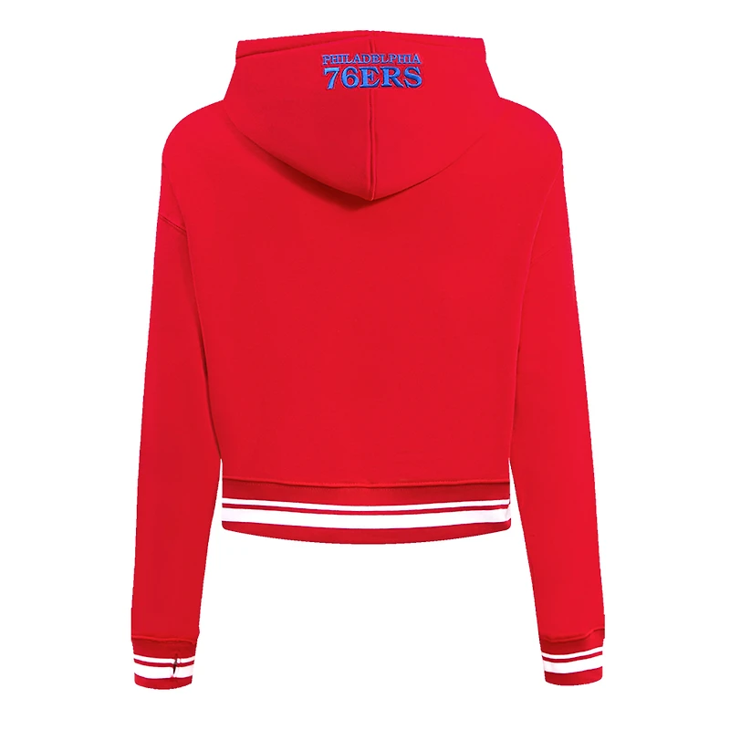 Women's Pro Standard Red Philadelphia 76ers Script Tail Cropped Pullover Hoodie