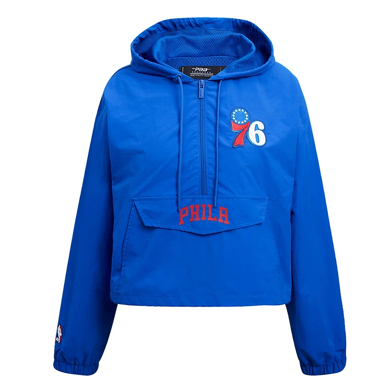 Women's Pro Standard Royal Philadelphia 76ers Classic Wind Woven Cropped Half-Zip Jacket