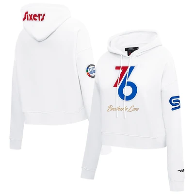 Women's Pro Standard White Philadelphia 76ers 2024/25 City Edition Chenille Applique Cropped Pullover Hoodie