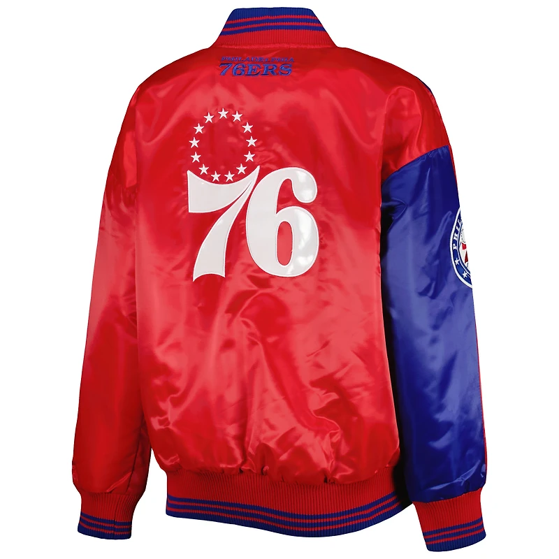 Women's Starter Royal/Red Philadelphia 76ers Split Colorblock Satin Full-Snap Varsity Jacket
