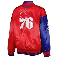 Women's Starter Royal/Red Philadelphia 76ers Split Colorblock Satin Full-Snap Varsity Jacket
